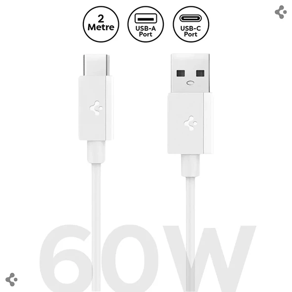 Spigen USB-A to USB-C 2 Metre Kablo 60W Güç / Hızlı Şarj / 480 Mbps Data Aktarım Hızı Type-C Ekstra Dayanıklı White ürün görseli 1