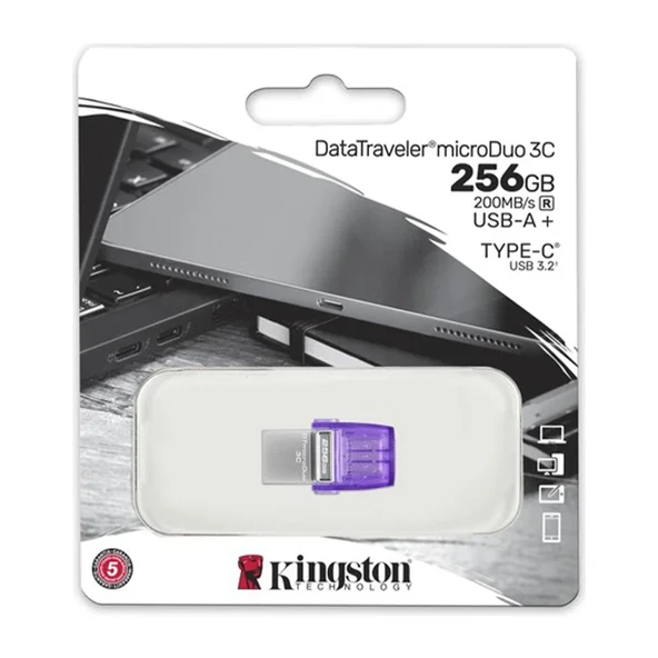 Kingston DTDUO3CG3-256GB DataTraveler microDuo 3C 200MB-s dual USB-A + USB-C Flash Bellek ürün görseli 1