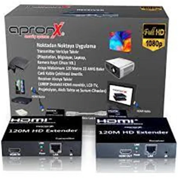 Apronx APX-USB120M-B Cat5e-Cat6 120 metre FullHd 1080P HDMI Extender ürün görseli 1