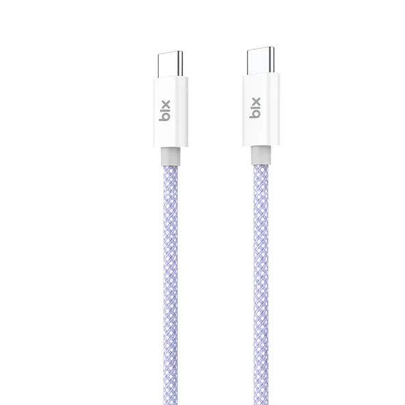 Bix T2CC Type-C'den Type-C'ye 60W Örgülü PVC Kablo 1m,Mor ürün görseli 1