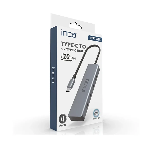 Inca ITPT-4TX 4 Port Type-C 3.1 Veri ile3.1 10 Gbps Type-C Çoklayıcı Kablo uzunluğu 15cm ürün görseli 1