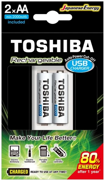 TOSHIBA USB ŞARJ CİHAZI+2 AD.2000MAH KALEM PİL ürün görseli 1