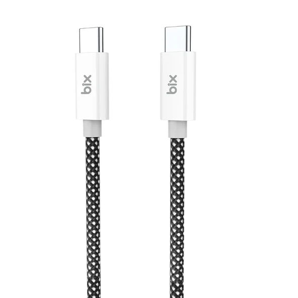 Bix T2CC Type-C'den Type-C'ye 60W Örgülü PVC Kablo 1m,Siyah ürün görseli 1