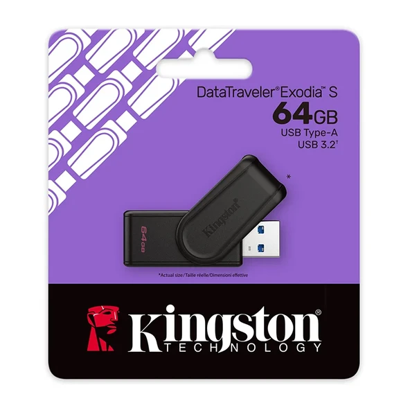 Kingston DTXS-64GB 64GB Portable USB 3.2 Gen1 DataTraveler ExodiaS (Black-Black) Flash Bellek ürün görseli 1