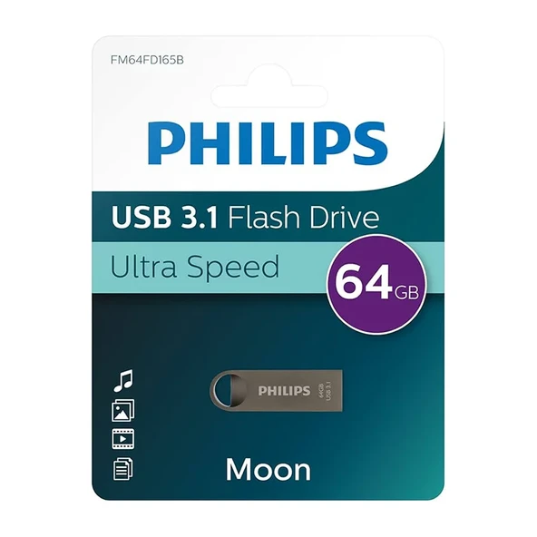 Philips Moon 64 Gb Usb 3.1 Ultra Speed Metal Usb Flash Bellek Gri ürün görseli 1