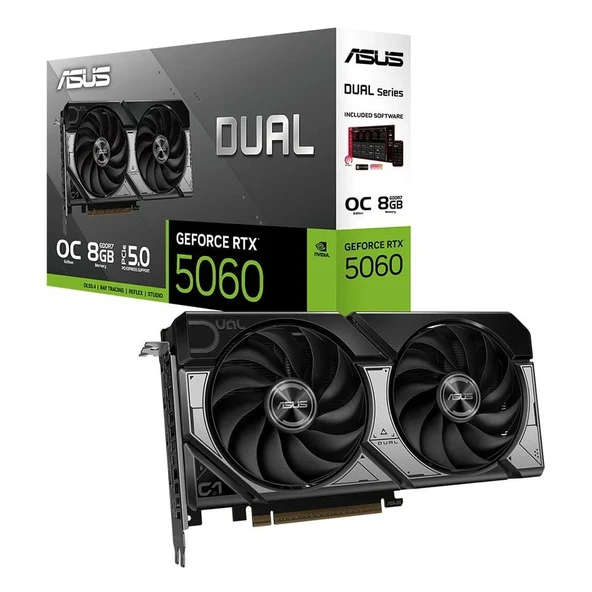 Asus DUAL-RTX5060-O8G-NVIDIA-GEFORCE-RTX 5060-8GB GDDR7-128BIT--OC-HDMI-3XDP-DLSS3 Ekran Kartı ürün görseli 1
