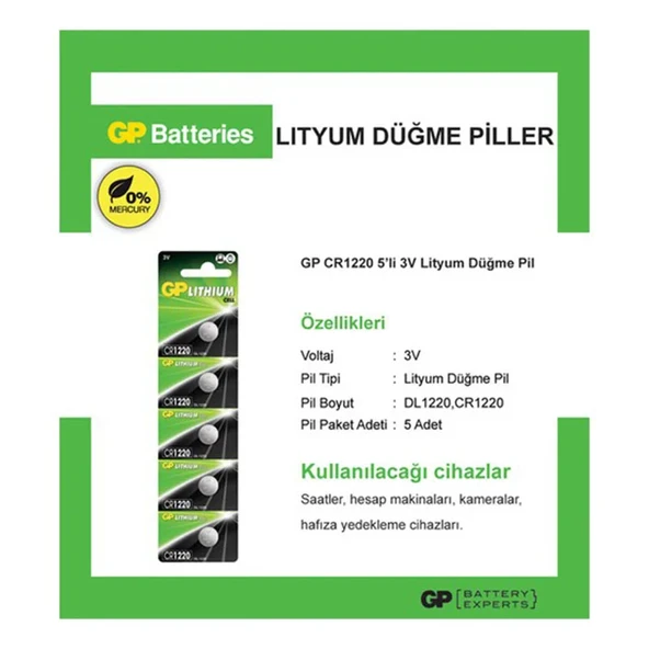 Gp Cr1220 3V Lithium 5Li Kartela - Resim 3