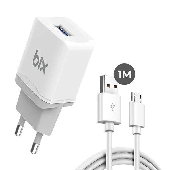 Bix bxm12w usb-a port 10w pd chargıng Adapter & usb-a to mıkro usb cable,Beyaz ürün görseli 1