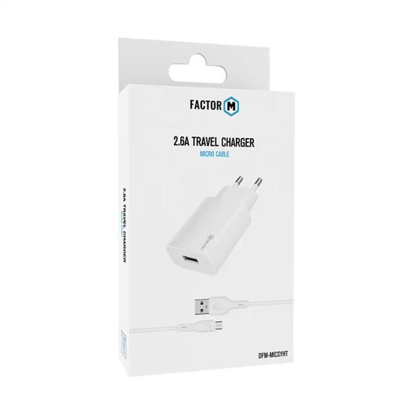 Factor-M Micro Usb 2.4A Ev/Seyahat Şarj Seti -Beyaz ürün görseli 1