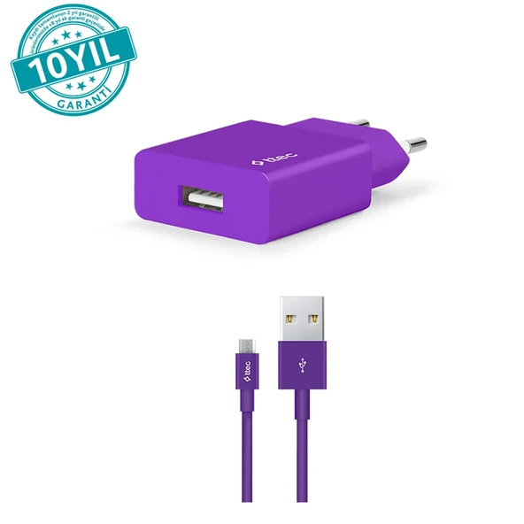 Ttec 2SCS20MMR SmartCharger 2.1A Seyahat Şarj Aleti + Micro USB Kablo,Mor ürün görseli 1