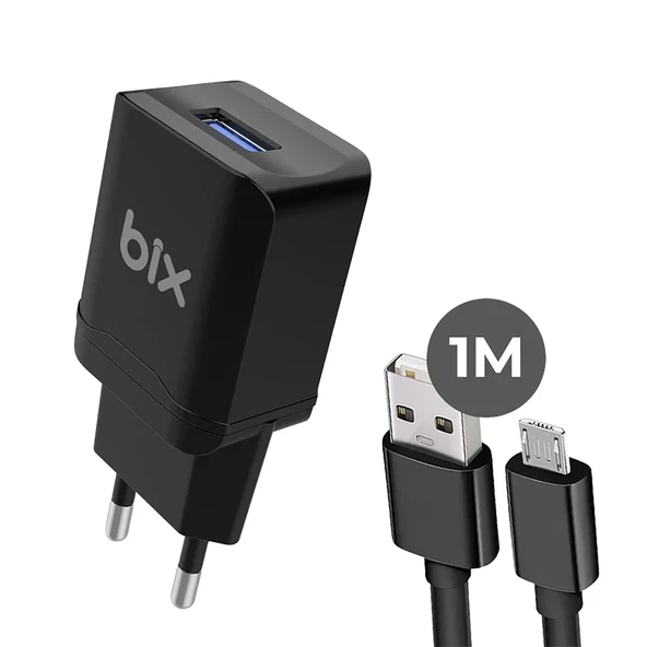 Bix bxm12b usb-a port 10w pd chargıng Adapter & usb-a to mıkro usb cable,Siyah ürün görseli 1