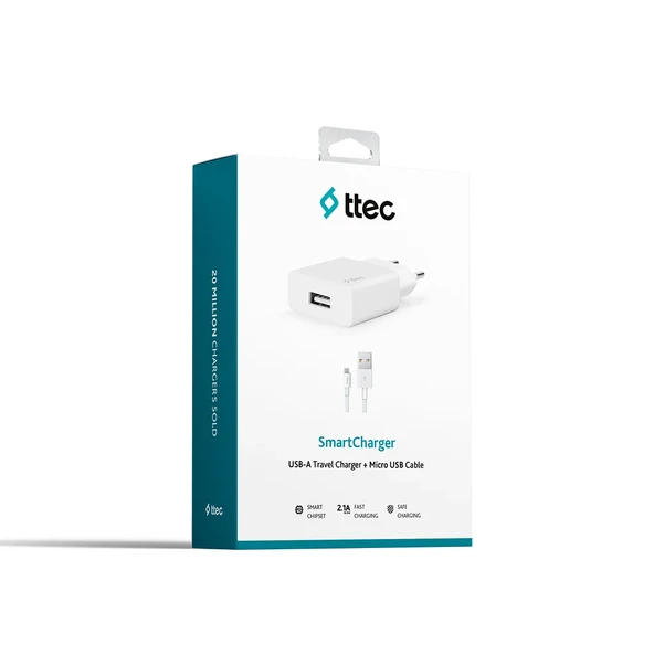 Ttec 2SCS20MB SmartCharger 2.1A Seyahat Şarj Aleti + Micro USB Kablo,Beyaz ürün görseli 1