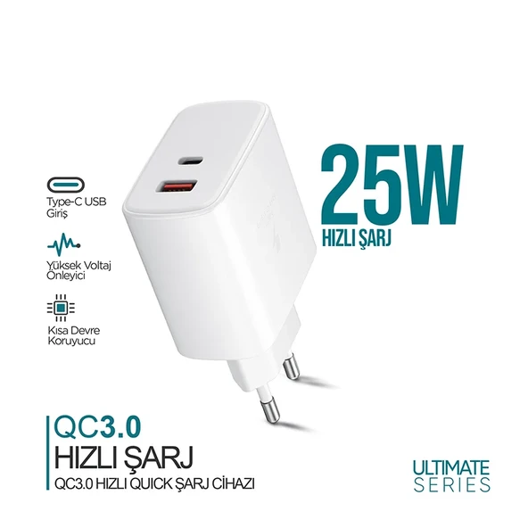 Phixi Ultimate UPD4325 27W PD Çift Çıkışlı Hızlı Şarj Adaptörü ürün görseli 1