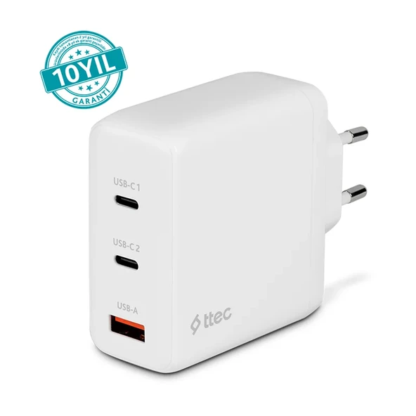 Ttec SmartCharger Trio GAN 120W PD Seyahat Hızlı Şarj Aleti 2 USB-C+USB-A ürün görseli 1