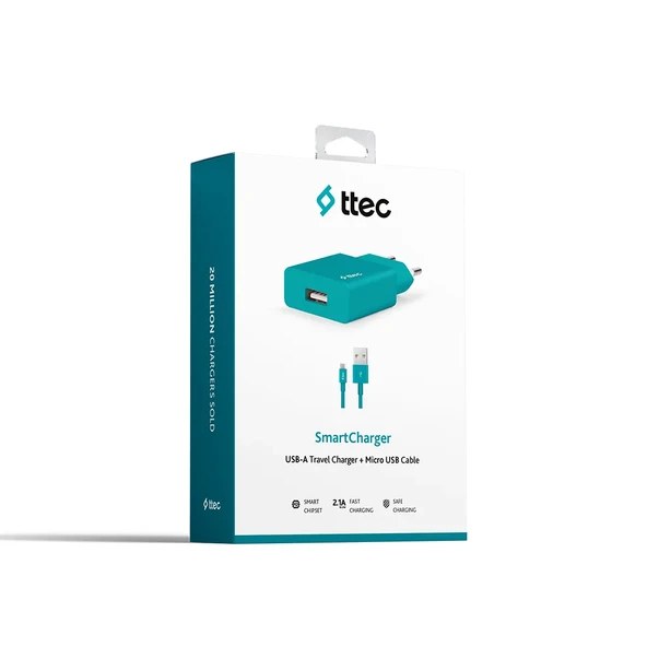 Ttec 2SCS20MTZ SmartCharger 2.1A Seyahat Şarj Aleti + Micro USB Kablo Turkuaz ürün görseli 1