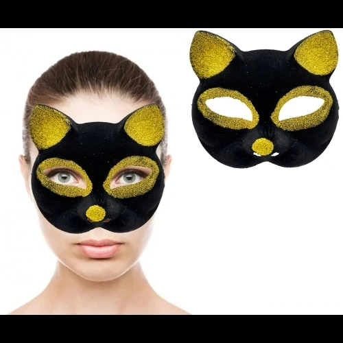 Siyah Renk Gold Simli Kedi Maskesi - Resim 2