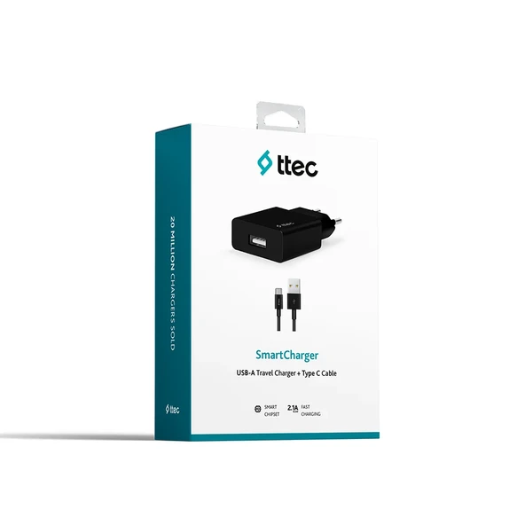 Ttec 2SCS20CS SmartCharger 2.1A Seyahat Şarj Aleti + Type-C Kablo,Siyah ürün görseli 1