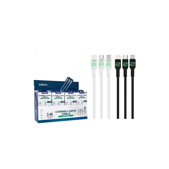 Sunix Sc45 / 46 / 47 3.4 Amper Hızlı Şarj Ve Data Kablosu Led Işıklı 2 ürün görseli 1
