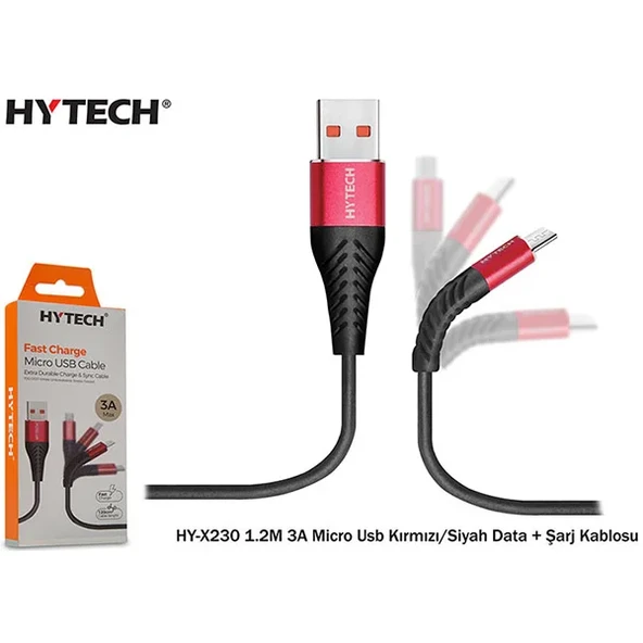 Hytech Hyx230 1.2M 3A Micro Usb,Krmz-Siyah ürün görseli 1