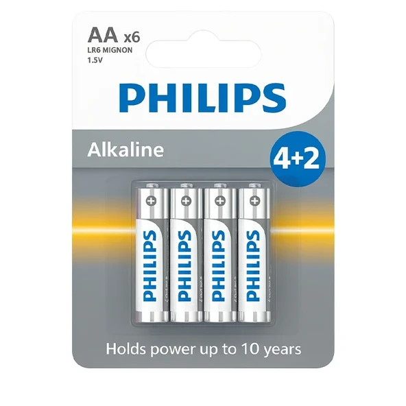 Philips AA Alkalin Pil 6’lı Paket (4+2 Kampanyalı) – LR6 MIGNON 1.5V ürün görseli 1