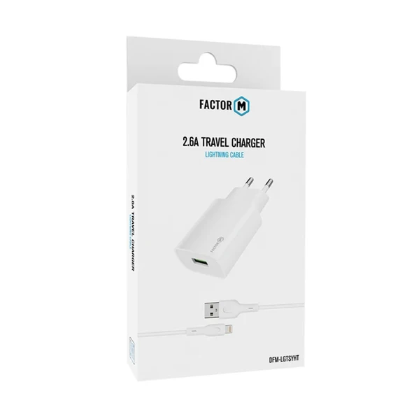Factor-M Usb to Lightning 2.4A Ev/Seyahat Şarj Seti - Beyaz ürün görseli 1