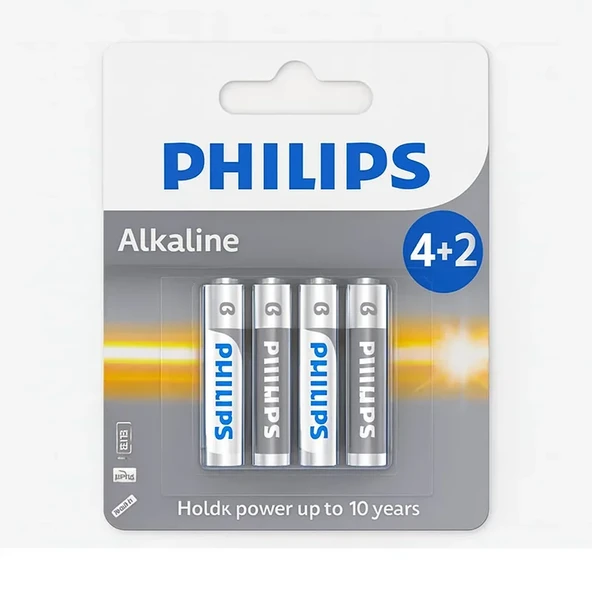 Philips AAA Alkalin Pil 6'lı Paket (4+2 Kampanyalı) – LR03 MICRO 1.5V ürün görseli 1