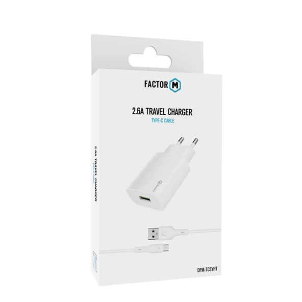 Factor-M Usb to Type-C 2.4A Ev/Seyahat Şarj Seti -Beyaz ürün görseli 1