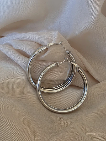 Halka Model Silver Renk Çelik Küpe 5cm - Resim 3