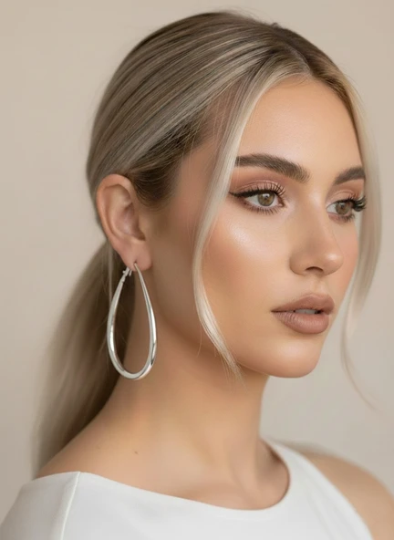 Damla Model Halka  Silver Renk Çelik Küpe 6cm ürün görseli 1