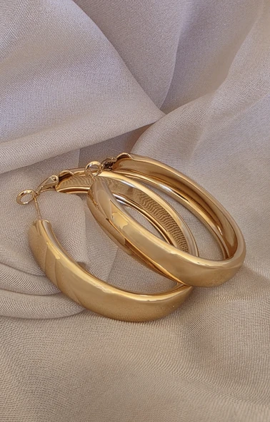 Halka Model Gold Renk Çelik Küpe 5cm - Resim 2