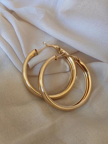 Halka Model Gold Renk Çelik Küpe 5cm - Resim 3