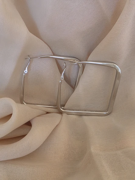 Kare Model Halka Silver Renk Çelik Küpe 5,5cm - Resim 2