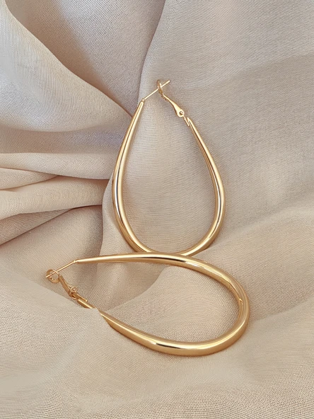 Damla Model Halka Gold Renk Çelik Küpe 6cm - Resim 2