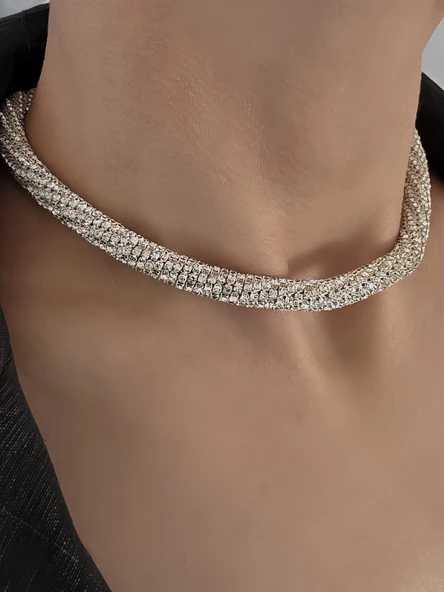 Beyoğlu Taşlı Boru Model Silver Renk Kolye - Resim 3