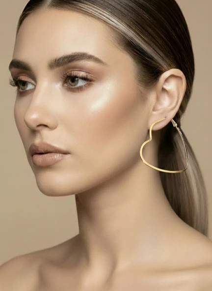 Kalp Model Halka Gold Renk Çelik Küpe 6cm ürün görseli 1