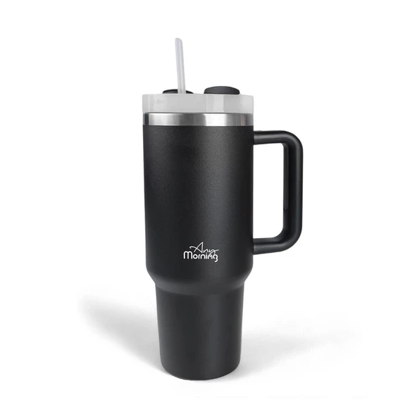 Any Morning Vaha 1200 ml Üç Kademe Çevirmeli Kapaklı Çift Katman Çelik Termos Mug Siyah SI2440217 ürün görseli 1