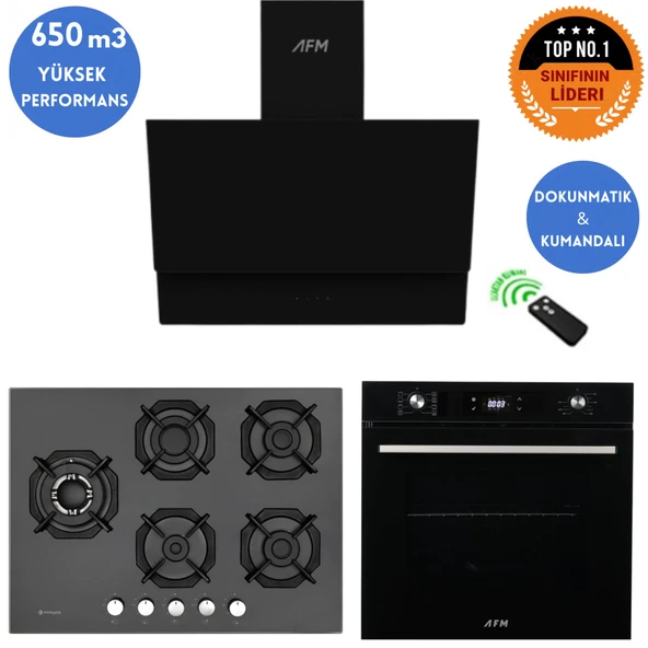 Eminçelik ve AFM TECH Markalı /MAXU 5 Gözlü 1'WOK Siyah Ankastre Set ( 22 385 Y + FM7700 + FM3400 ) ürün görseli 1