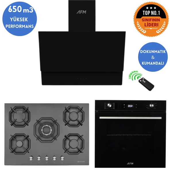 Eminçelik ve AFM TECH Markalı / ChR 5 Gözlü 1'WOK Siyah Ankastre Set ( 22 385 + FM7700 + FM3400 ) ürün görseli 1