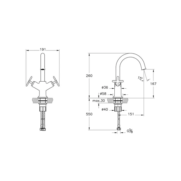 VitrA Origin Classic Lavabo Bataryası Krom A42884 - Resim 3