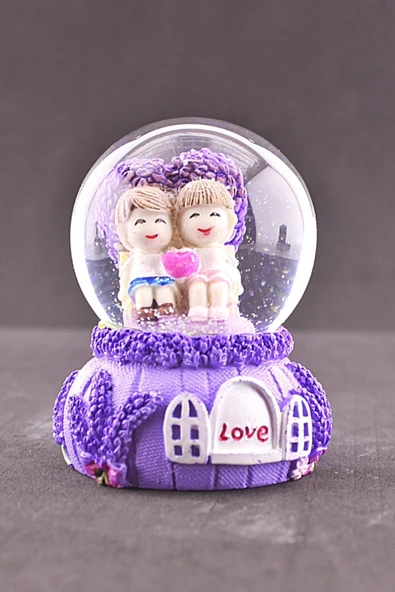 Dekoratif Hediye Sevgiliye Aşkımsın Temalı Işıklı Mini Boy Lila Kar Küresi 6,5 Cm Boy ürün görseli 1