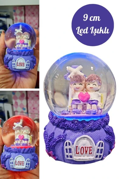Aşkımsın Sevgili Çift Temalı Mor Love Led Işıklı Kar Küresi Sevgili Çift Temalı Mor 9 cm Orta Boy Kar Küresi ürün görseli 1