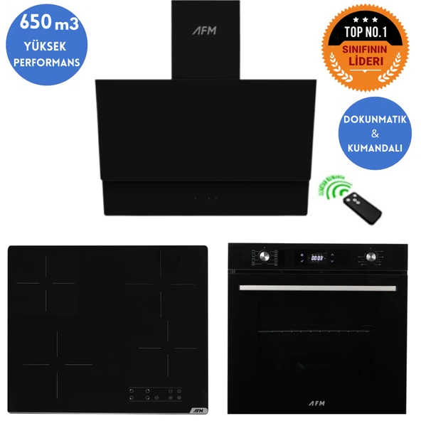 AFM Tech Rovigo Vitroseramik Elektrikli Turbolu Siyah  Ankastre Set ( V6-04 + FM7700 +FM3400 ) ürün görseli 1