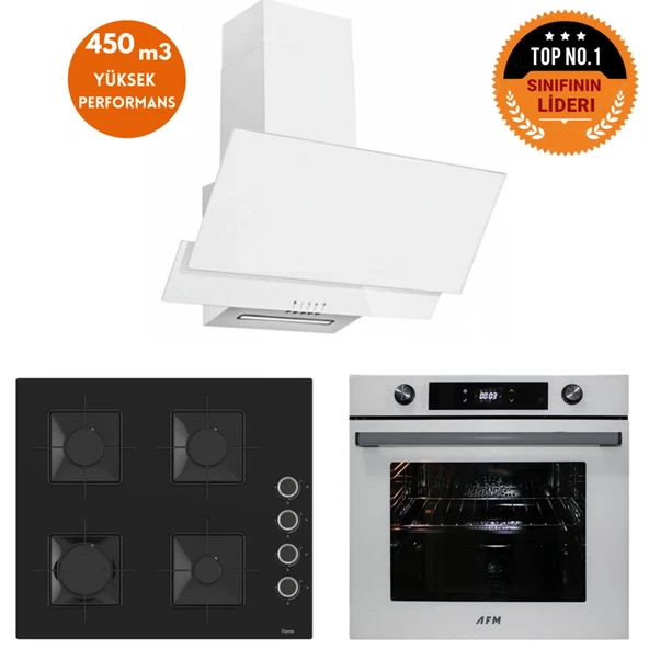 Ferre ve AFM Tech MARKA BORE Turbo Dijital Siyah Beyaz Ankastre Set ( SS205 + FM7701 +FM3301) ürün görseli 1
