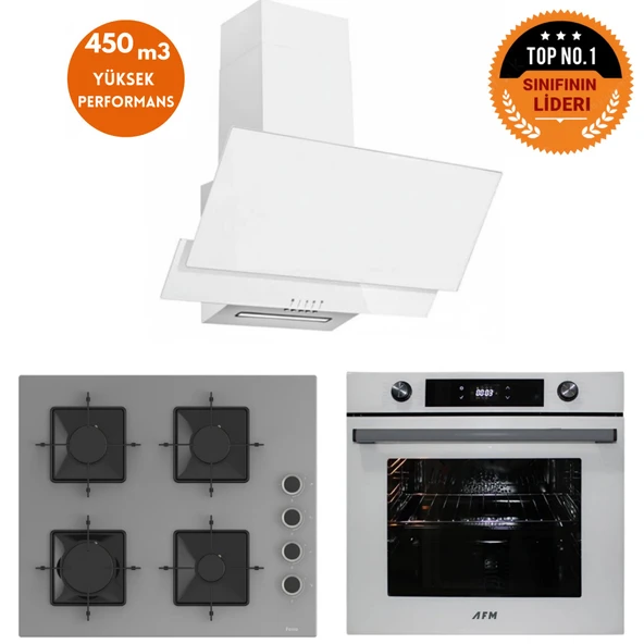 Ferre ve AFM Tech MARKA RASE Turbo Dijital Gri-Beyaz Ankastre Set ( SS208 + FM7701 +FM3301) ürün görseli 1