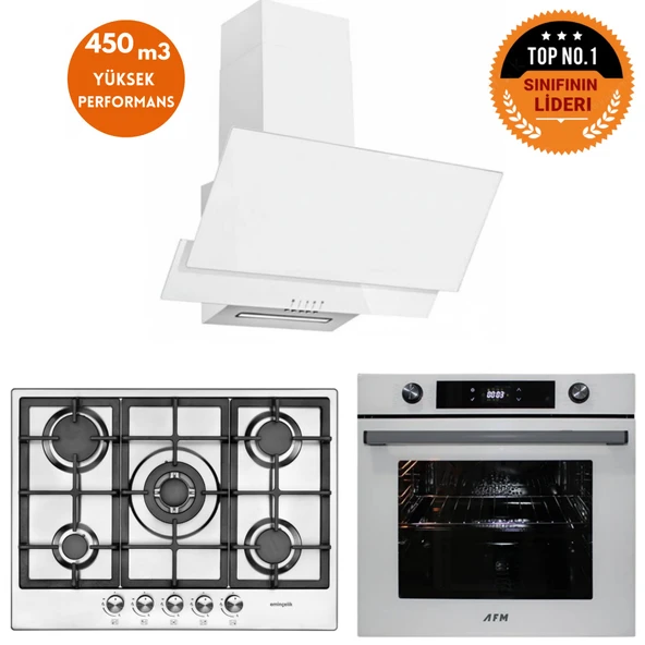 Eminçelik ve AFM TECH Markalı / VERA 5 Gözlü 1'WOK İnox Beyaz Ankastre Set ( 22 380+ FM7701+FM3301) ürün görseli 1