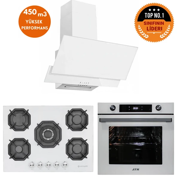 Eminçelik ve AFM TECH Markalı / ETNA 5 Gözlü 1'WOK Beyaz Ankastre Set ( 22 386 + FM7701 + FM3301 ) ürün görseli 1