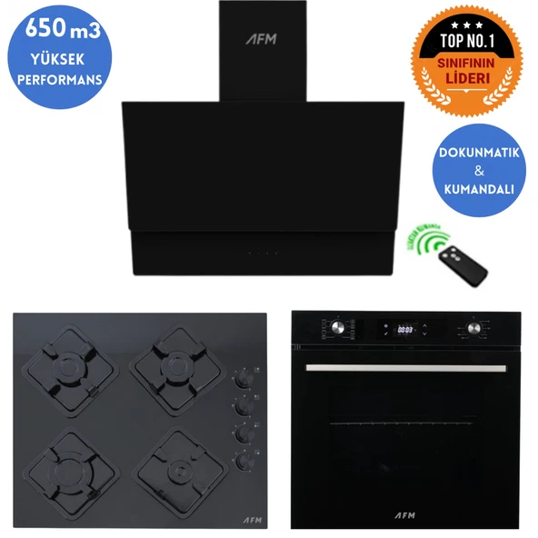 AFM Tech Messina Turbolu Dijital Siyah  Ankastre Set (BD-FM2200+ FM7700 + FM3400 650m3 Performans) ürün görseli 1