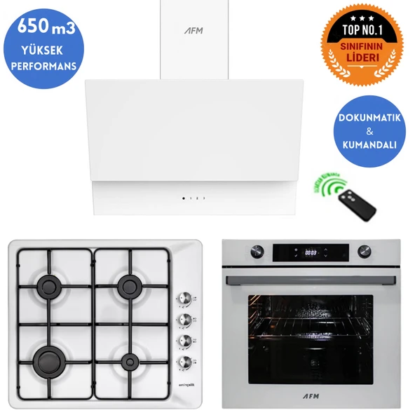 Eminçelik ve AFM TECH Markalı / ROVE Turbolu Emaye Ocak Beyaz Ankastre Set (31 221 + FM7701+FM3401) ürün görseli 1