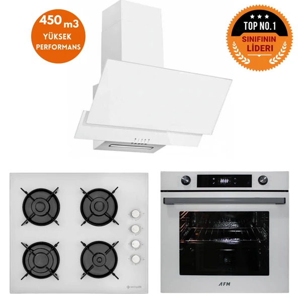 Eminçelik ve AFM TECH Markalı / BOLD Turbolu Dijital Cam Beyaz Ankastre Set (12 226+ FM7701+FM3301) ürün görseli 1