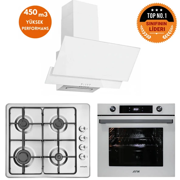 Eminçelik ve AFM TECH Markalı / İNOXBU Turbolu Dijital  Beyaz Ankastre Set (31 220 +FM7701+FM3301) ürün görseli 1